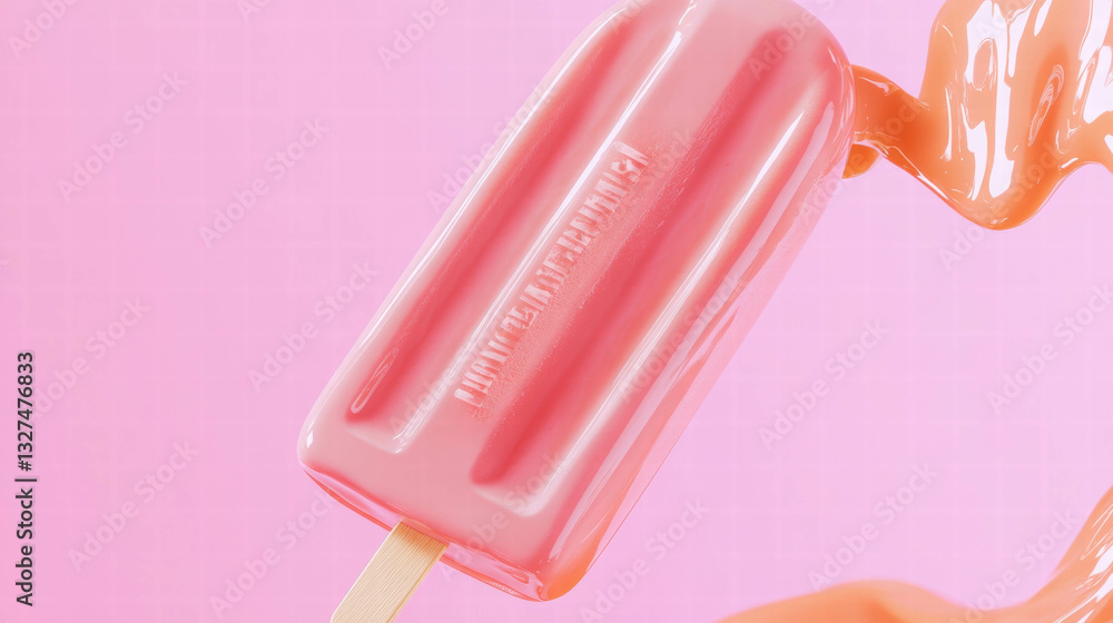 Poster hyper realistic mockup scene with popsicle and splash on pink background