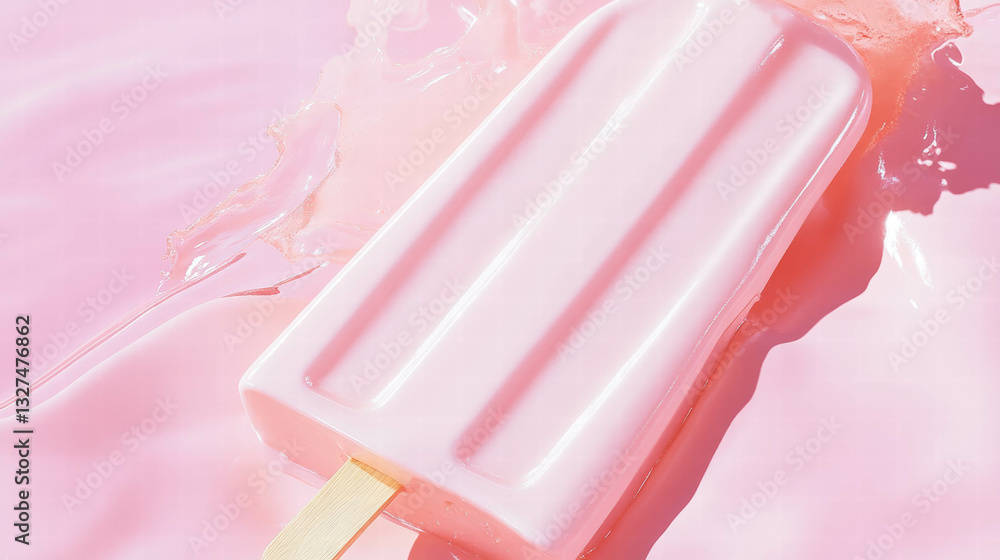 Poster hyper realistic mockup of pink popsicle on smooth pastel surface for design and branding concepts