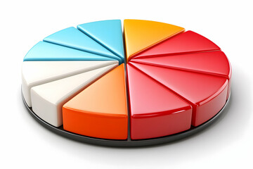 A 3D pie chart divided into twelve colorful segments, showcasing data visualization