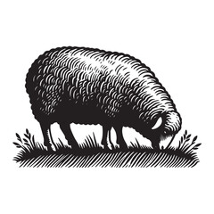 Simple Suffolk Sheep Grazing Vector Icon Design &ndash; Vintage Retro Logo & Illustration