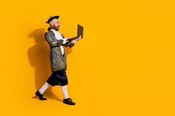 Modern interpretation of a nobleman using technology against a bright yellow backdrop