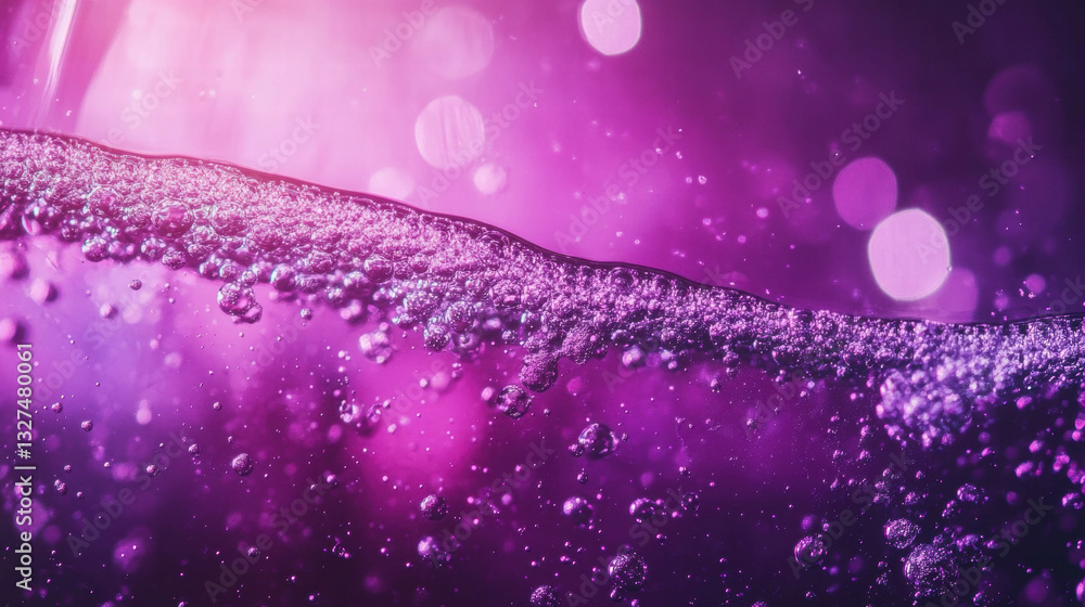 Poster vibrant close up of sparkling grape juice with bubbles and texture