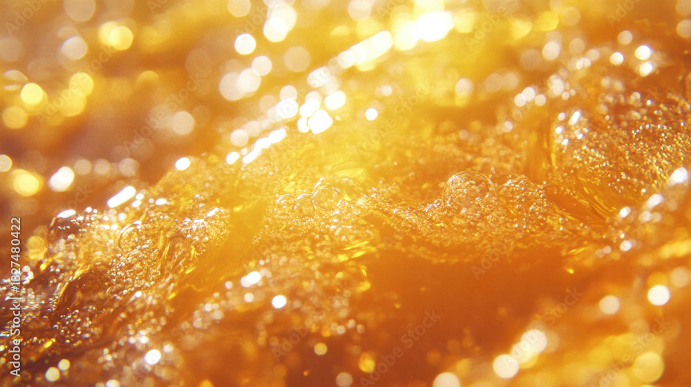 Poster close up of sparkling cider texture with fine bubbles for beverage design