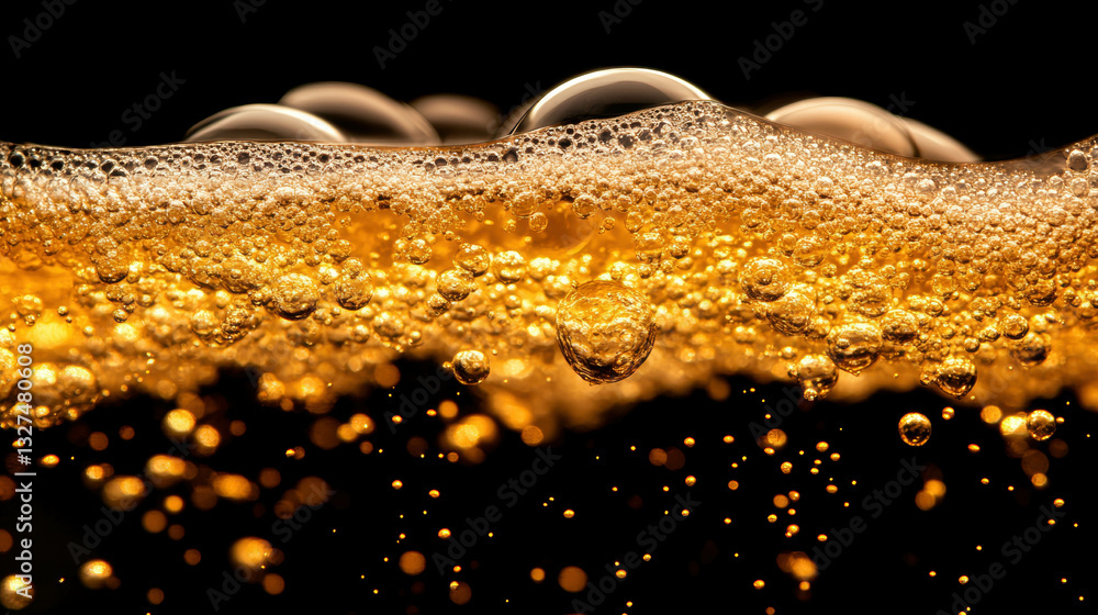 Poster close up of sparkling cider texture with bubbles perfect for beverage ad design