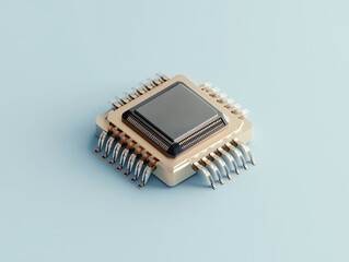3D realistic microchip isolated on a solid color background