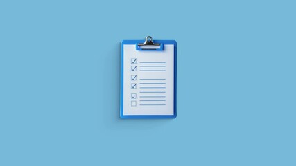 Blue plastic clipboard with checklist paper with checkboxes 
