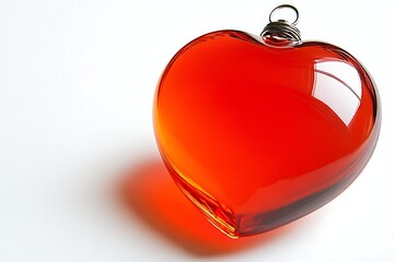 Red glass heart ornament on white background
