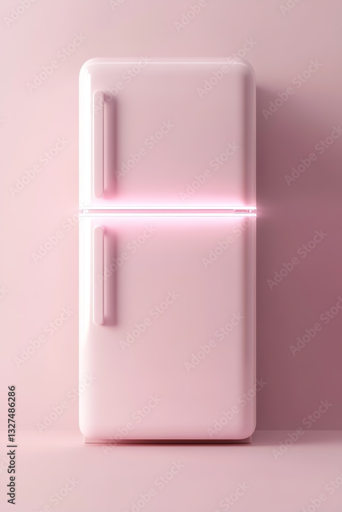 Poster a 3d-rendered fridge icon features smooth edges and soft lighting in cool tones. the minimalistic st