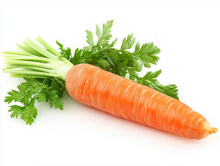 Carrot with green leaves attached isolated on a white background