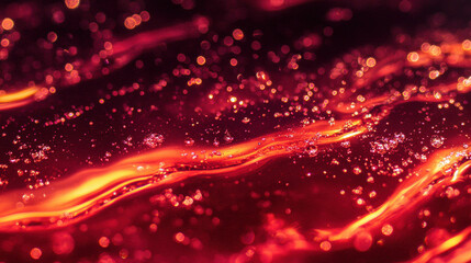 Vibrant close-up of red liquid glass texture with sparkling highlights