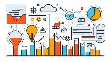 Business strategy planning infographic; data analysis, growth charts, and innovative ideas.  Use website, presentation, report