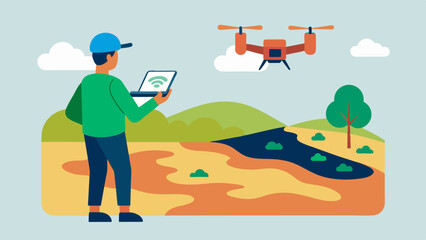 Through detailed drone mapping surveys farmers and land managers can identify areas of erosion implement conservation measures and protect soil health.. Vector illustration