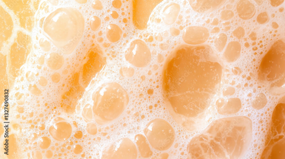 Poster close up of ginger ale texture with bubbles and foam for beverage background design