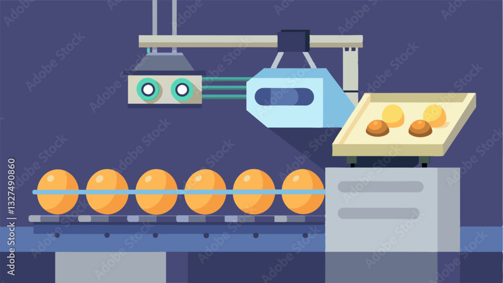 Poster the egg sorting machine in the poultry farm is equipped with artificial intelligence that can detect