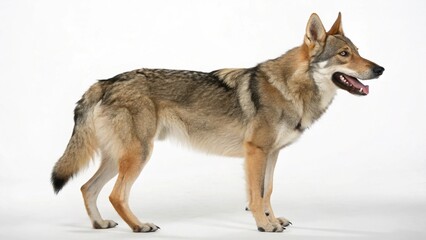 Fototapeta premium Czechoslovakian Wolfdog in full view on white studio background