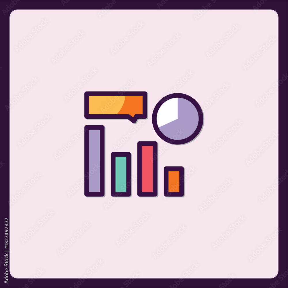 Poster colorful business analytics graphical representation with dialogue box symbol