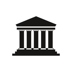 Courthouse icon vector, Black bank icon vector, Government building flat vector, law court government house office image clip art, Building with iconic columns. Historic building icon.