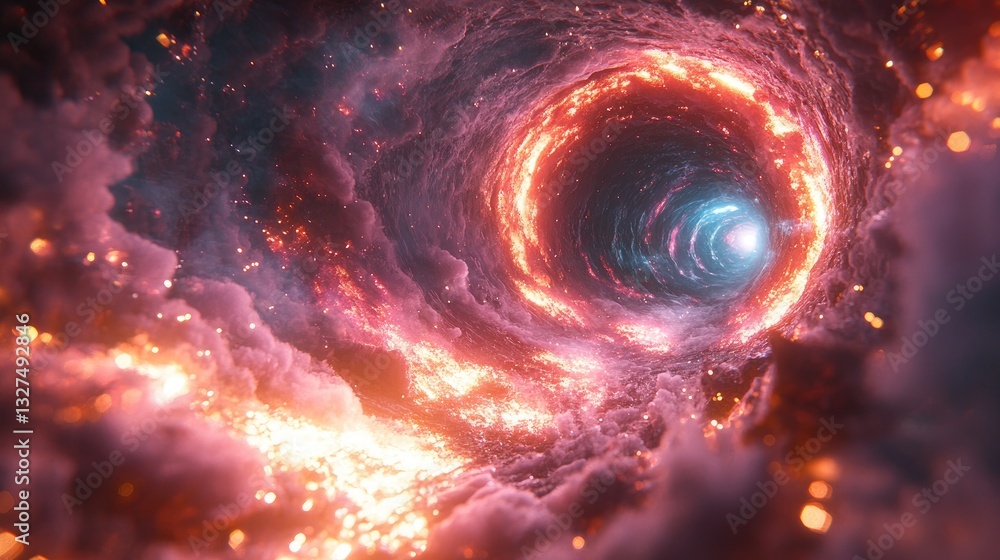Poster abstract fiery vortex tunnel in space. possible use science fiction, cosmic, fantasy