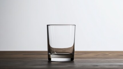 Empty clear glass on wooden surface.