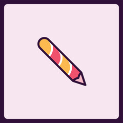 Whimsical Striped Pencil Vector Icon with Unique Color Palette and Line Style