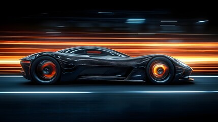 Obraz premium A Captivating Photograph of a Modern Carbon Fiber Car in Motion, Showcasing Its Sleek Design and Advanced Engineering Amidst a Black Background and Stunning Motion Blur