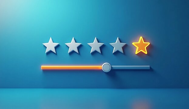Customer Rating and Review Concept – 4 Out of 5 Stars Feedback System with Interactive Slider on a Modern Blue Background