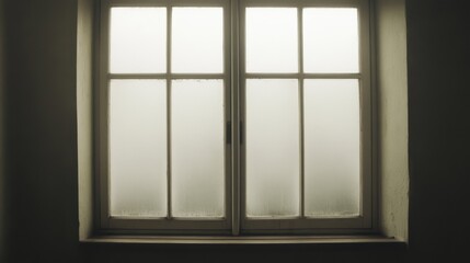 Frosted glass window in old building interior.