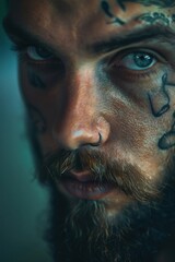 Obraz premium Charismatic Cult Leader Captivating Followers: Mesmerizing Gaze & Cinematic Glow