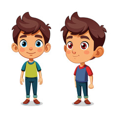 set of a flat illustration of a 2 boy cartoon, different style clothing