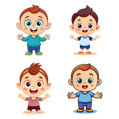Set of a flat illustration of a boy cartoon baby with open arms