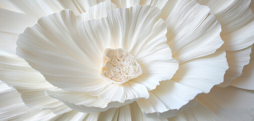 Handmade paper floral sculpture, realistic delicate folds, soft shadows, pastel color palette, elegant botanical artwork, close-up photography, ultra-HD