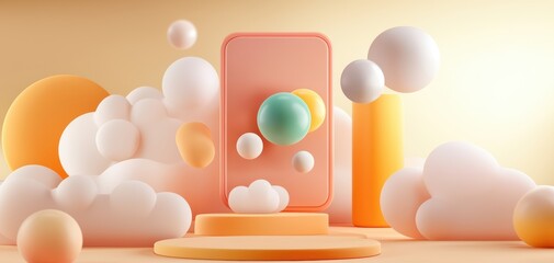 Modern 3D digital workspace, highlighting SEO and web analytics tools on a floating computer screen, with minimal decor and soft ambient lighting