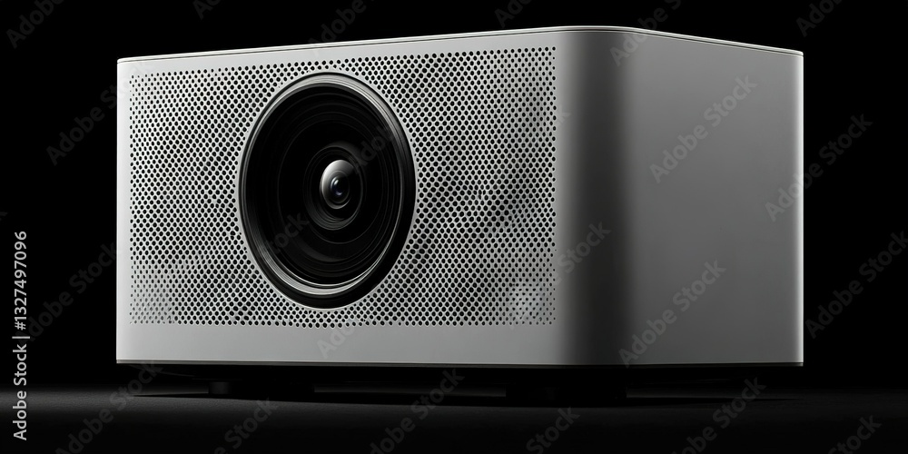 Poster high-tech projector displayed against a dark background showcasing modern design and advanced featur