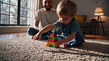 The Child Stacking Colorful Blocks