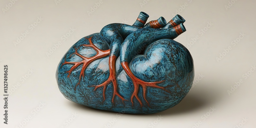Poster artistic representation of a heart sculpture showcasing intricate details and vibrant colors in a mi