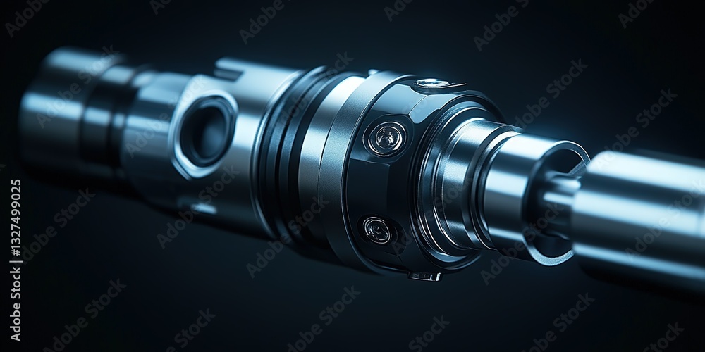 Poster close-up of a precision mechanical component showcasing intricate metalwork and engineering design