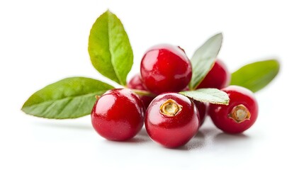 Wild lingonberries on white background