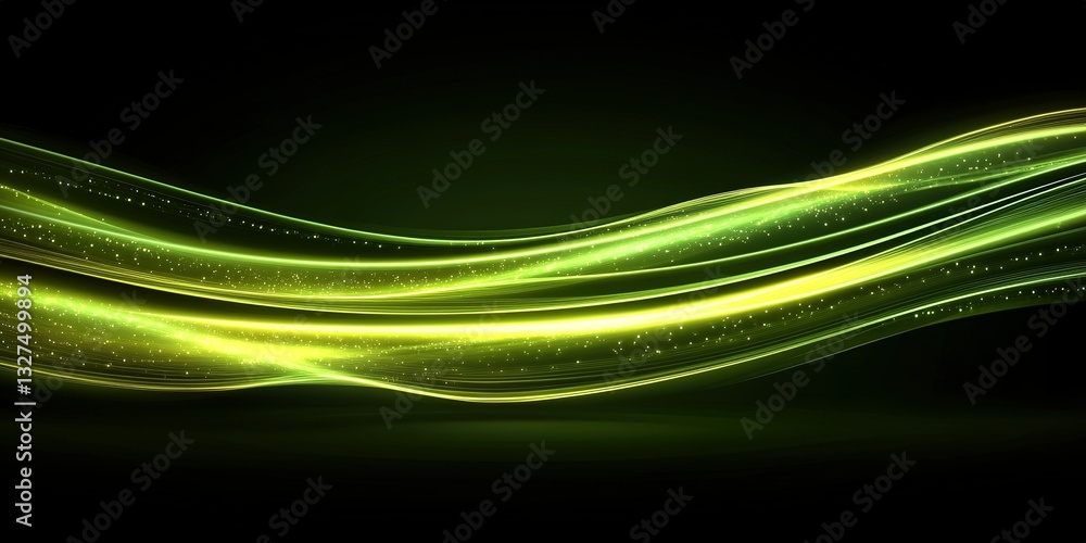 Poster bright green wave pattern with luminous accents creating a calming abstract background