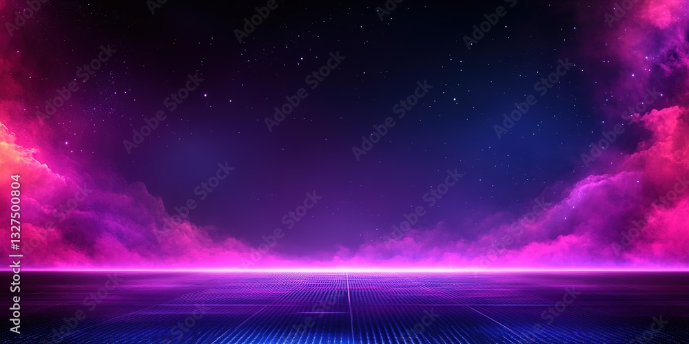 Poster colorful cosmic landscape with vibrant clouds and starry sky creating a surreal atmosphere for vario