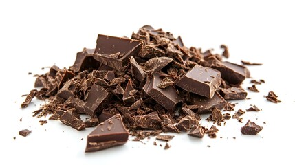 Chocolate pieces and grated flakes shavings pile