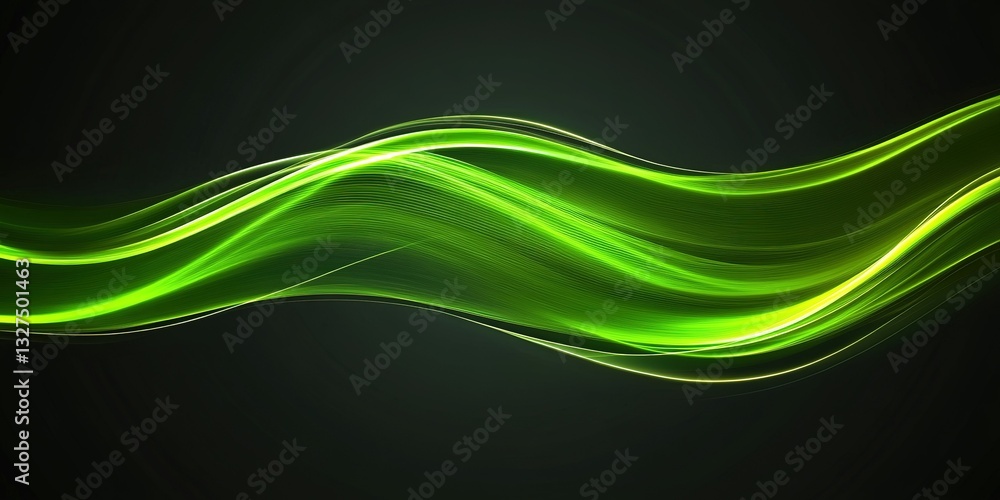 Poster Flowing green lines create a mesmerizing abstract pattern with dynamic energy and movement in a dark backdrop
