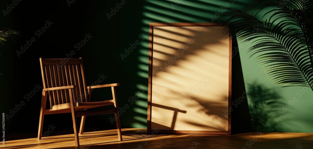 Poster high-end lounge area with a large empty picture frame on a neutral background, ideal for showcasing 