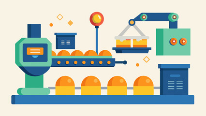 The sorting and packaging process in the smart egg collection system is fully automated reducing the need for human labor and increasing overall efficiency.. Vector illustration