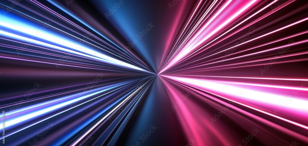 Aufkleber abstract digital background with multicolored neon beams converging into an infinite perspective, ev