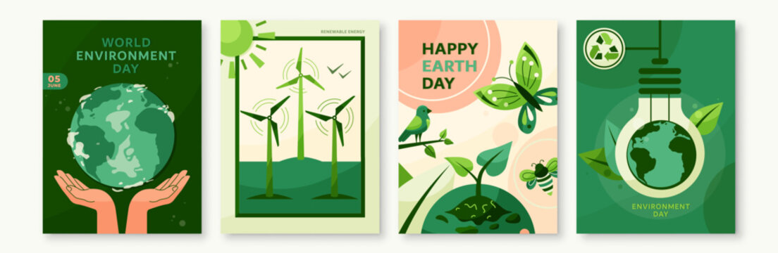 Green pattern vector background. World environment day poster concept. Save planet, eco illustration design. Recycle nature energy for life