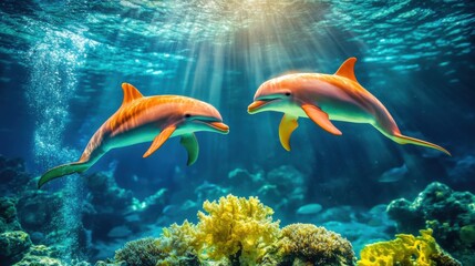 Fototapeta premium Sea Life Conservation with Vibrant Dolphins