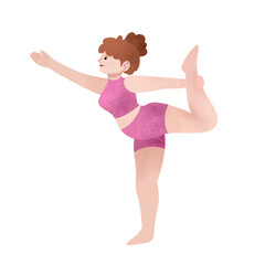 chica yoga fitness balance inspirada practicando pose de pilates con traje deportivo rosa llena de bienestar