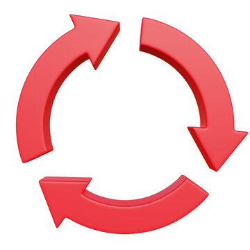 Red plastic loop arrows 3d icon isolated on transparent background. 