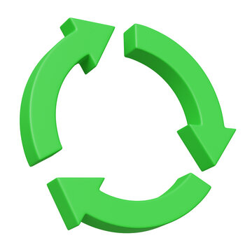 Green plastic looped arrows in circle 3d icon isolated on transparent background