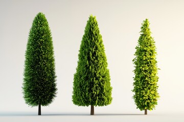 Elegant set of stylized and photorealistic trees, isolated on a neutral background, for use in garden planning and outdoor design